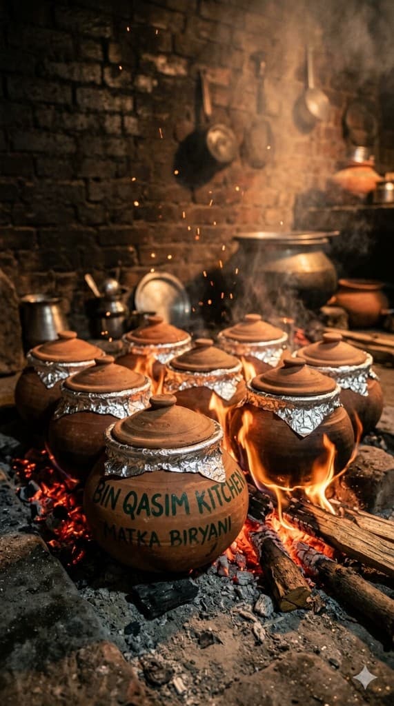Bin Qasim Kitchen matka biryani pots sealed on the fire
