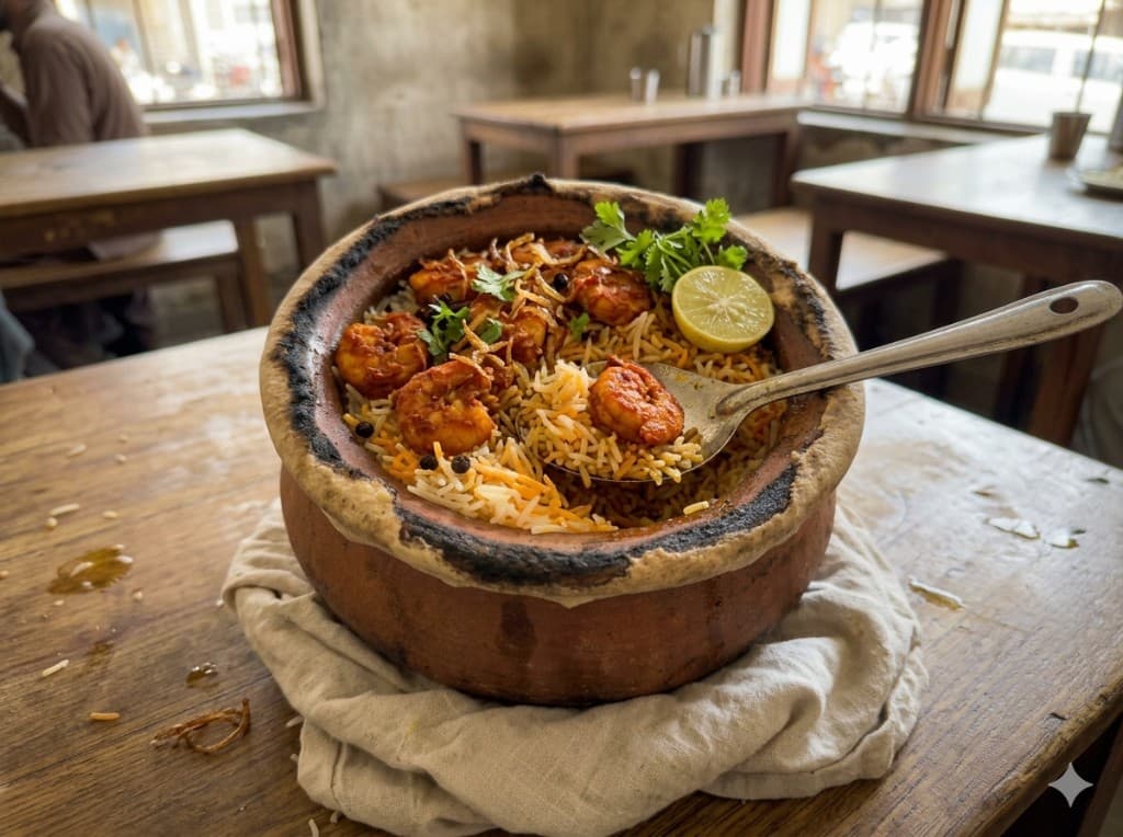 Prawns Matka Biryani in clay pot – Bin Qasim Kitchen Islamabad