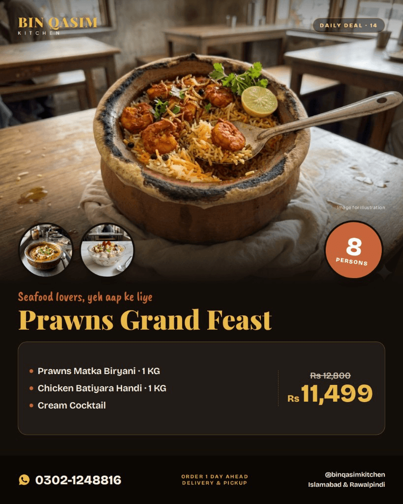 Prawns Grand Feast in clay pot – Bin Qasim Kitchen Islamabad